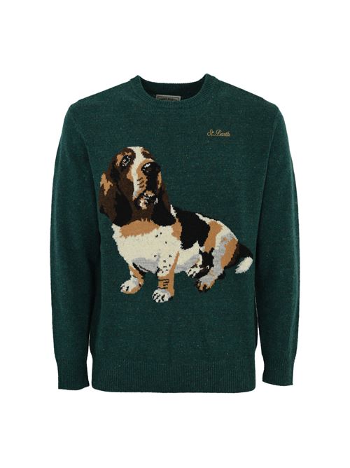 Maglione verde in lana con stampa basset hound Mc2 Saint Barth | HERON00311G DONEGAL BASSET HOUND 51